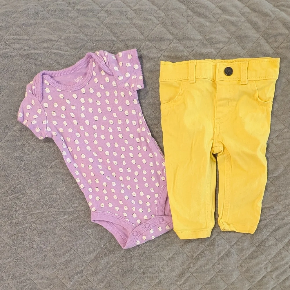 Carter's 3M Purple Onesie and Yellow Pants Set - 3 Months